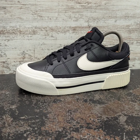 Womens Nike Court Legacy Lift Shoes Sz 6 Used DM7590 001 Black Leather - Picture 1 of 9